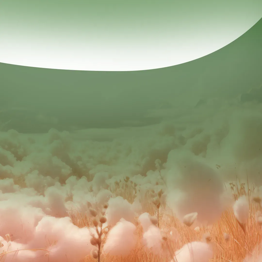 Cotton field under a soft green sky